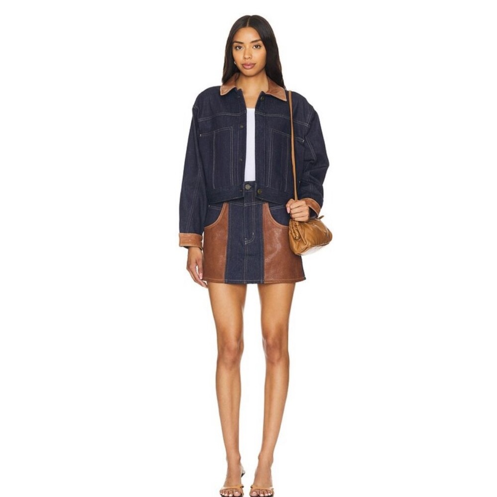 Frame Atelier leather and denim miniskirt